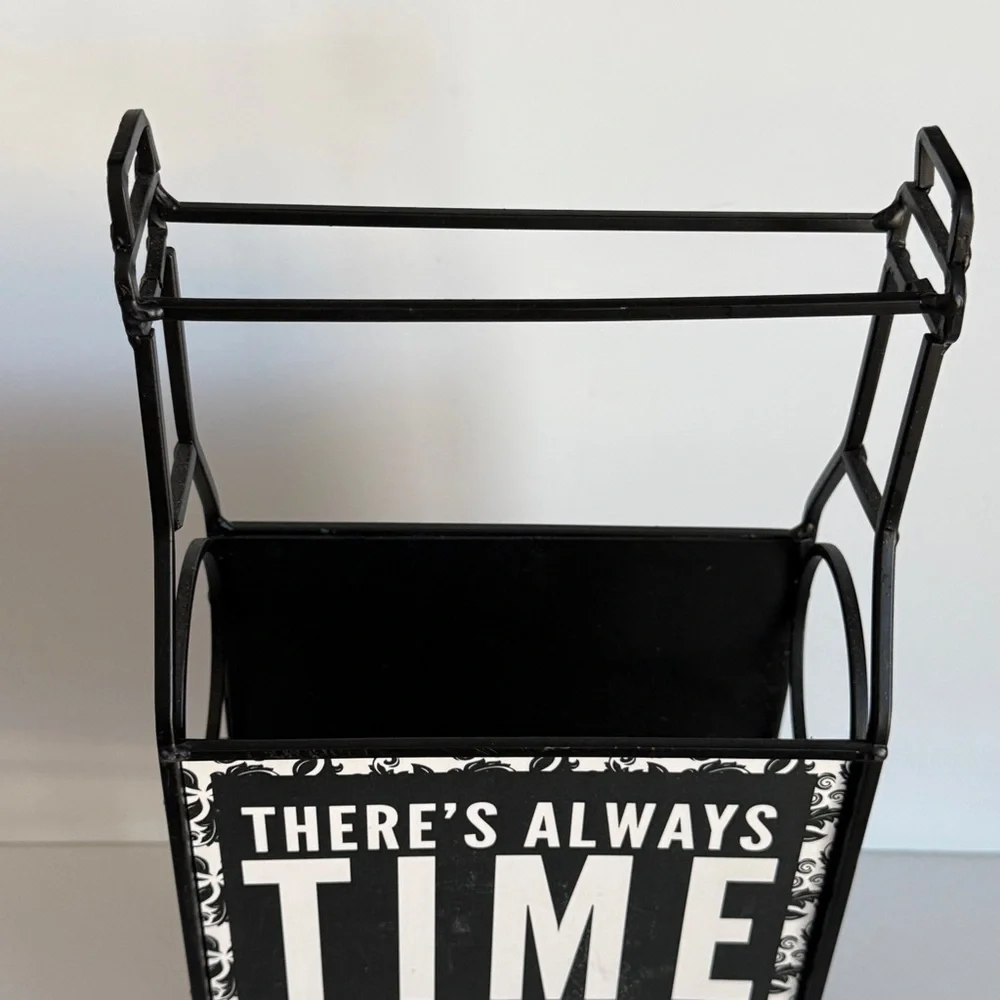 Black Metal Wine Rack “There’s Always Time for a Glass of Wine’ Decor